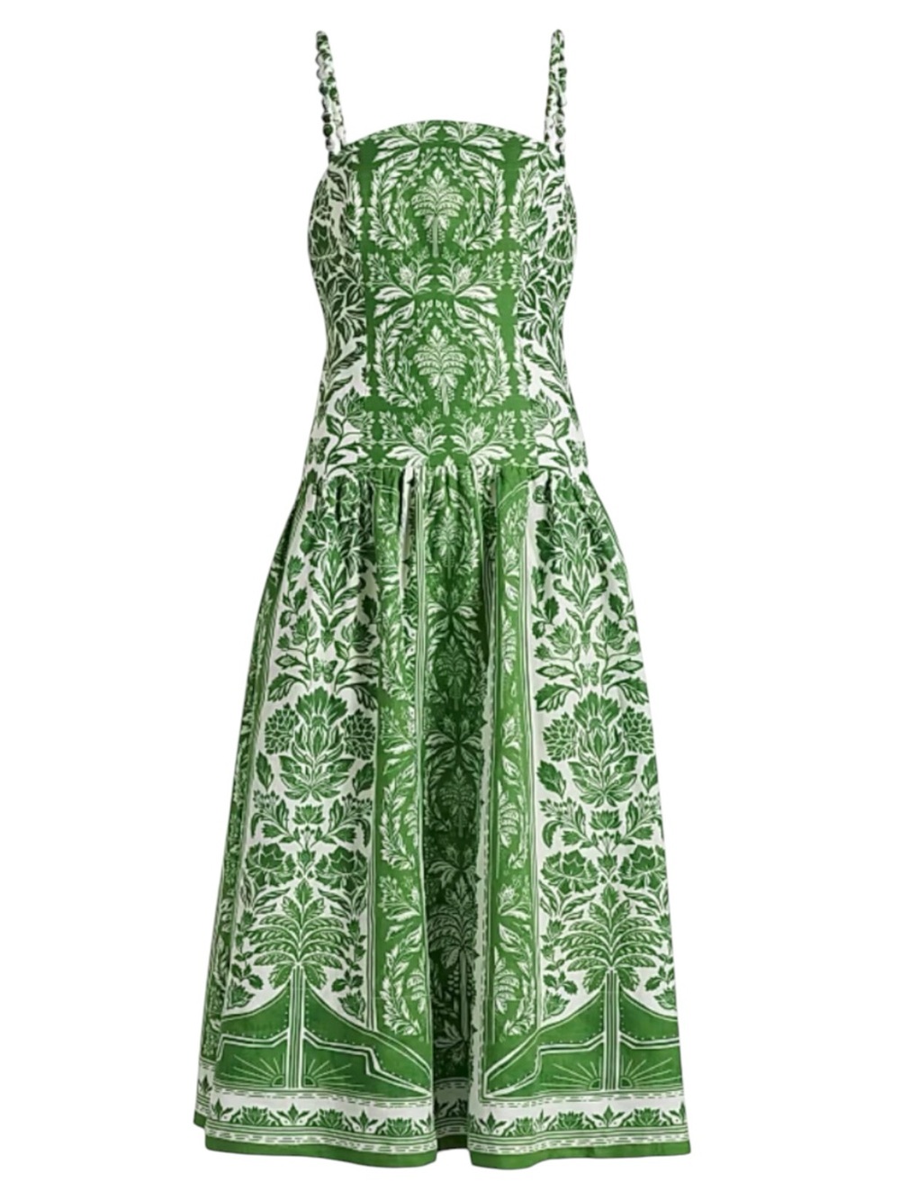 farm rio green tapestry dress Women's Delicate Linen Midi-Dress - 9000